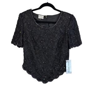 Anne Ashley Beaded Blouse Black M NWT